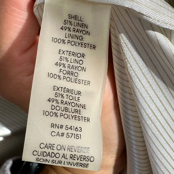 CALVIN KLEIN Beige Women Linen Blazer 3/4 Cuffed Sleeves Size 14 - Picture 5 of 10